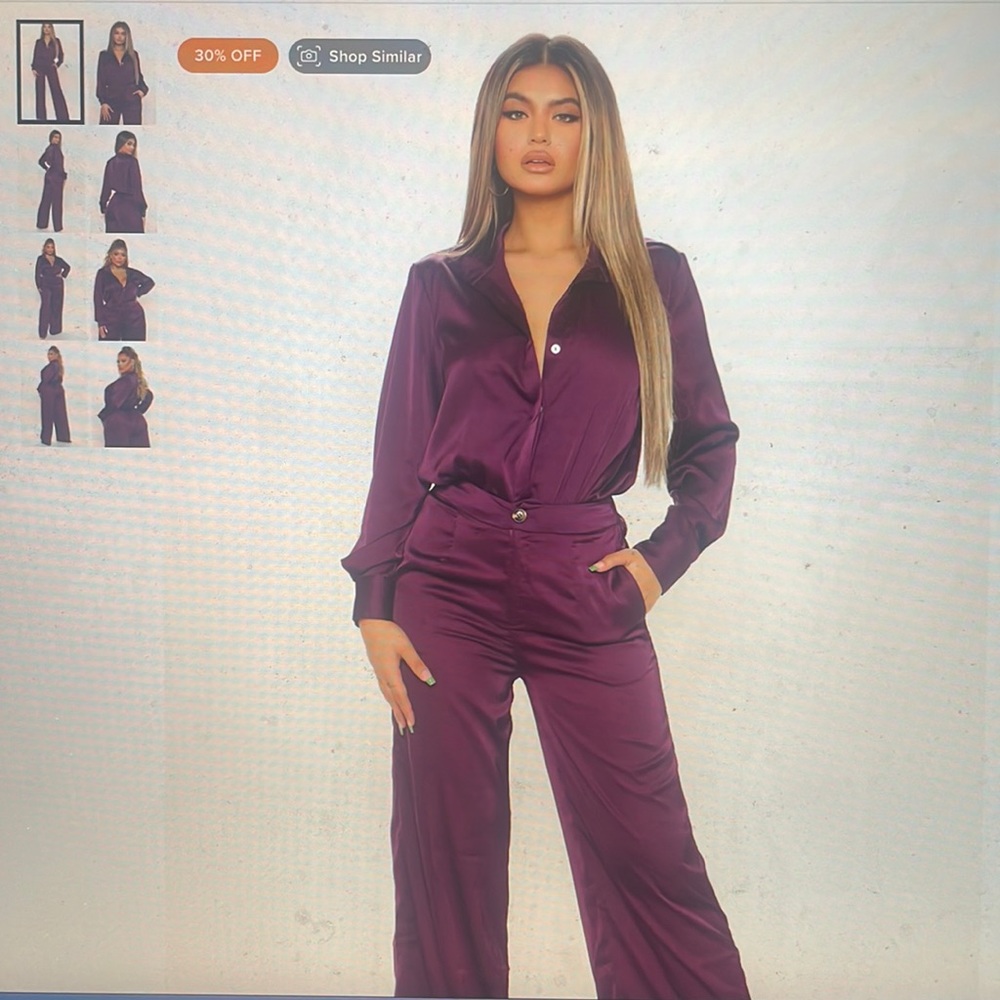 Fashionova Plum Satin Pants Set